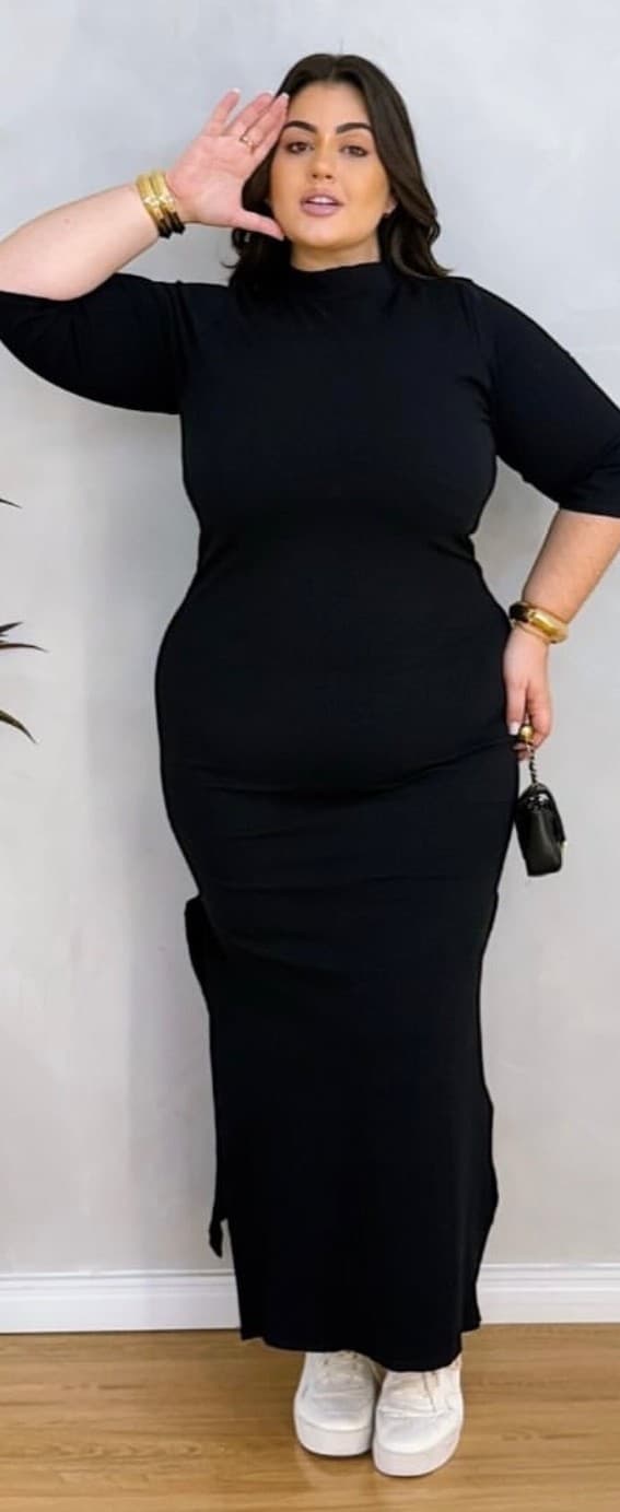 VESTIDO MANGA 3/4 — Preto