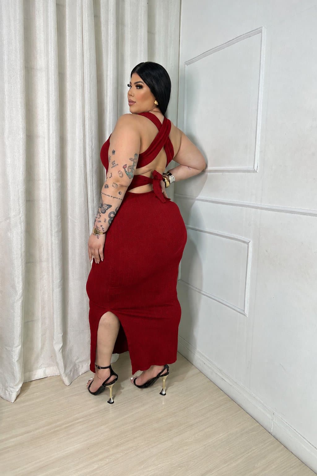 VESTIDO LÍDIA• CANELADO PREMIUM — Vermelho