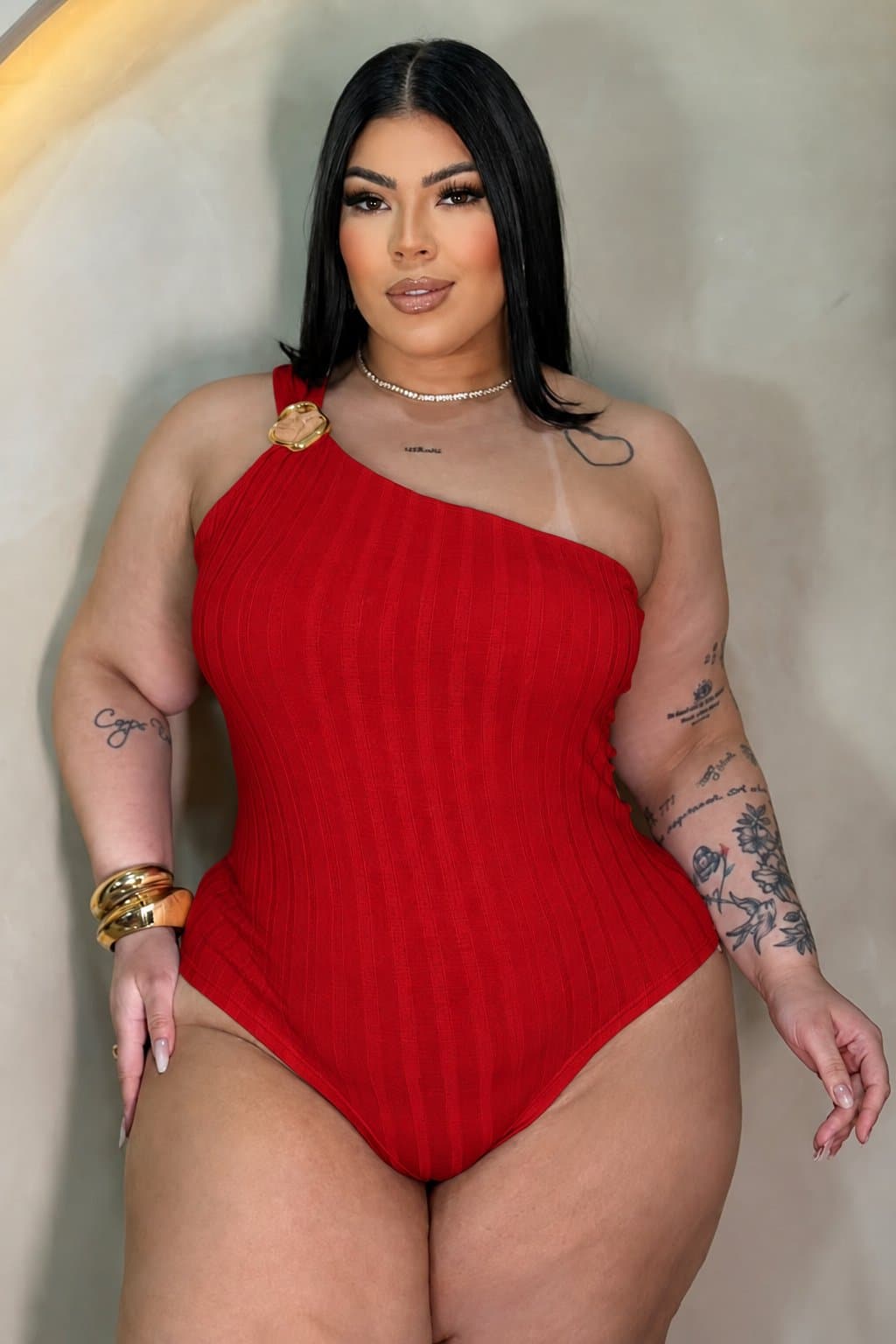 BODY MANUELA • CANELADO COM ELASTANO — Vermelho