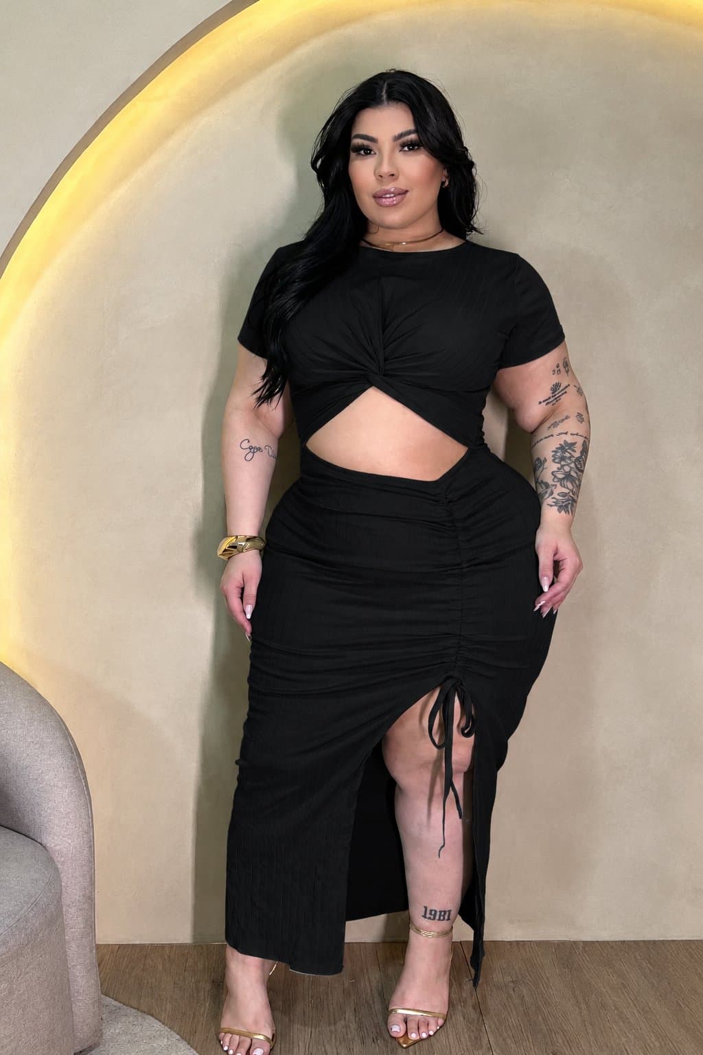 VESTIDO ALINE • CANELADO PREMIUM — Preto