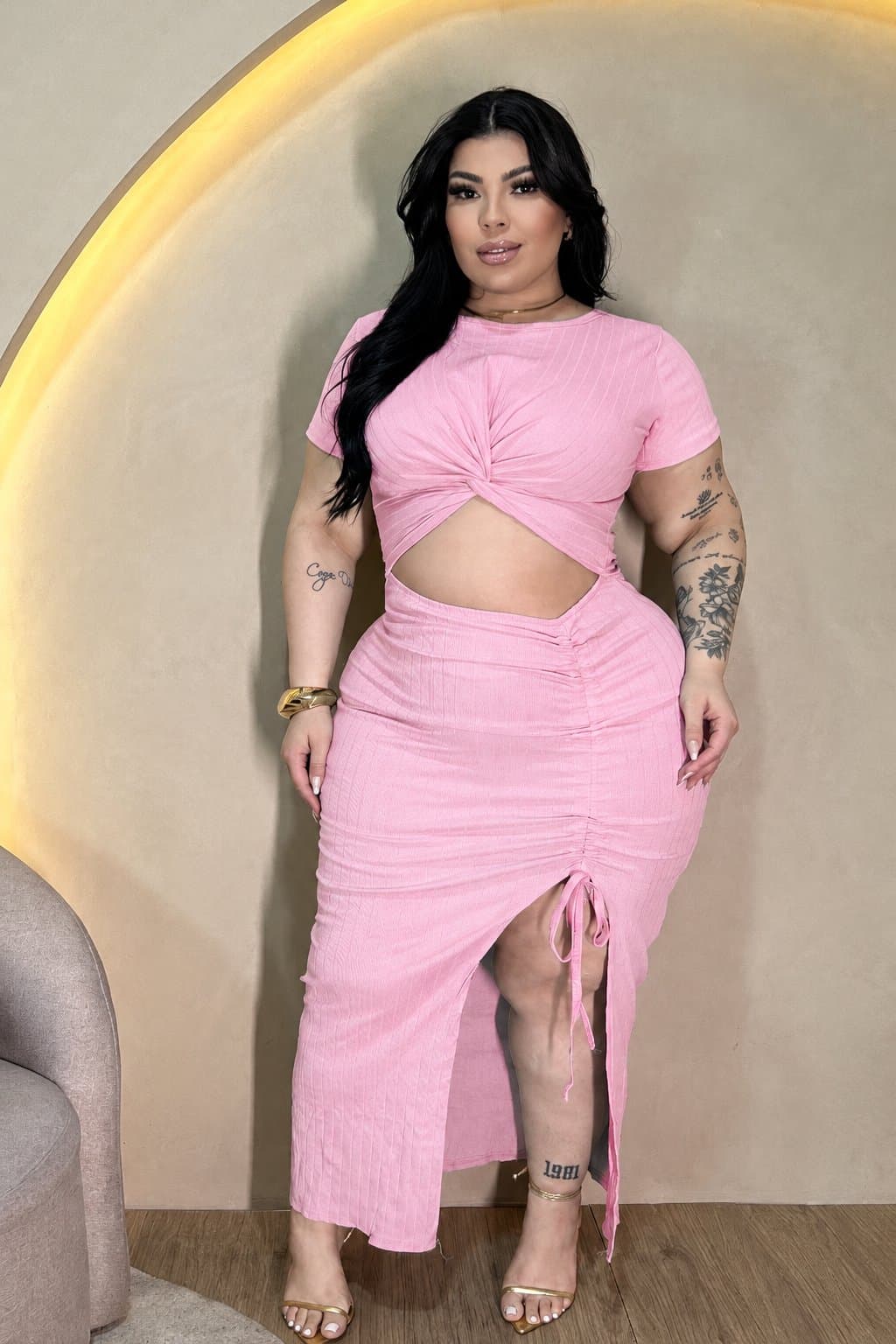 VESTIDO ALINE • CANELADO PREMIUM — Pink