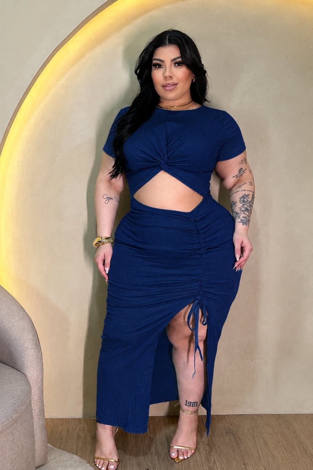 VESTIDO ALINE • CANELADO PREMIUM — Azul caneta