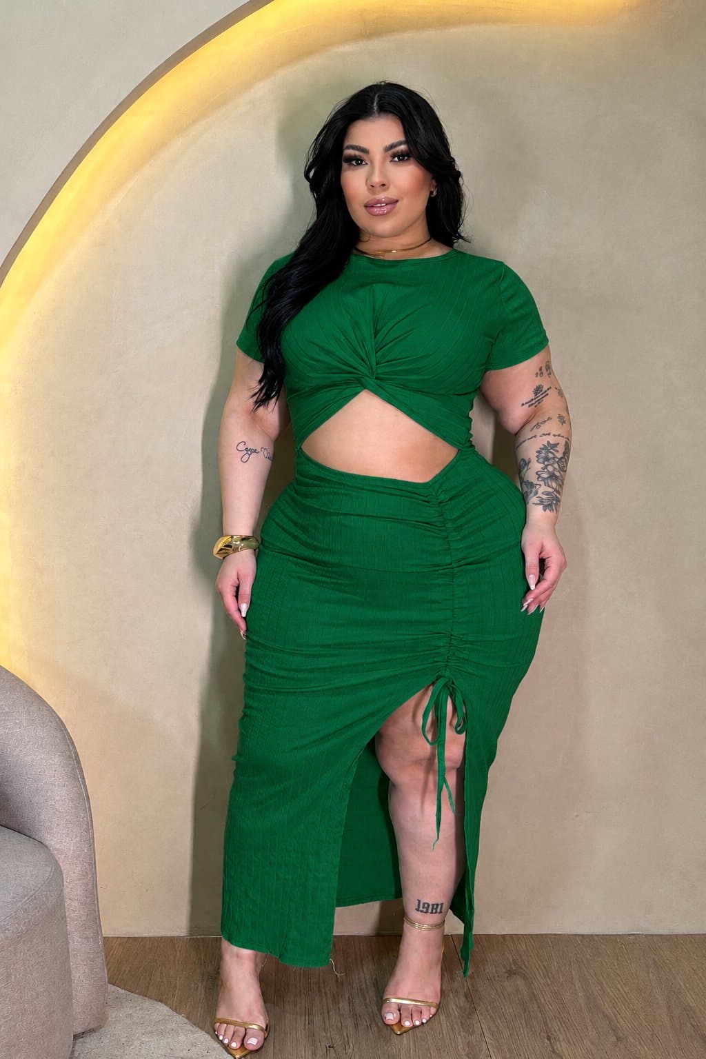 VESTIDO ALINE • CANELADO PREMIUM — Verde bandeira