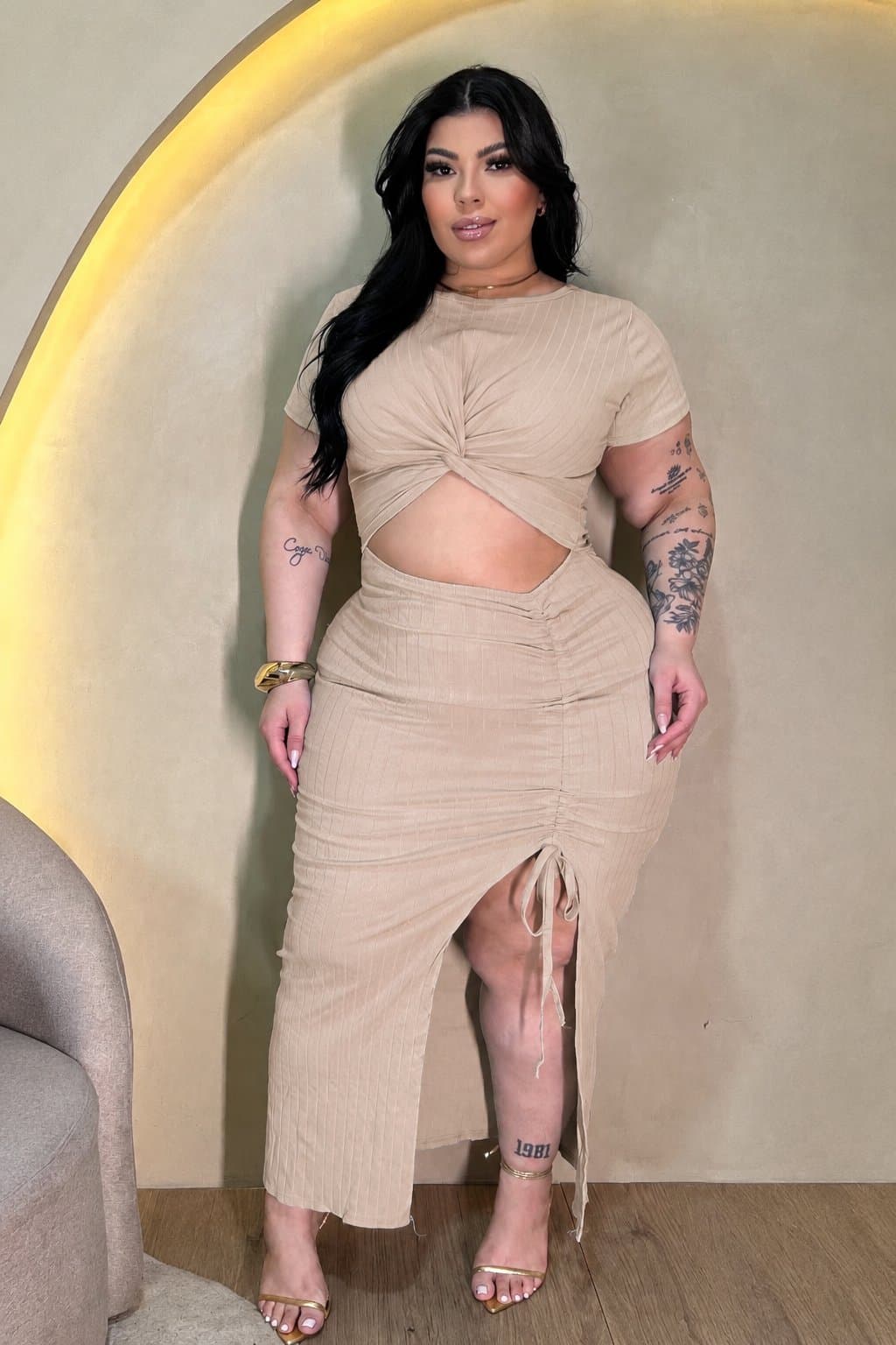 VESTIDO ALINE • CANELADO PREMIUM — Nude