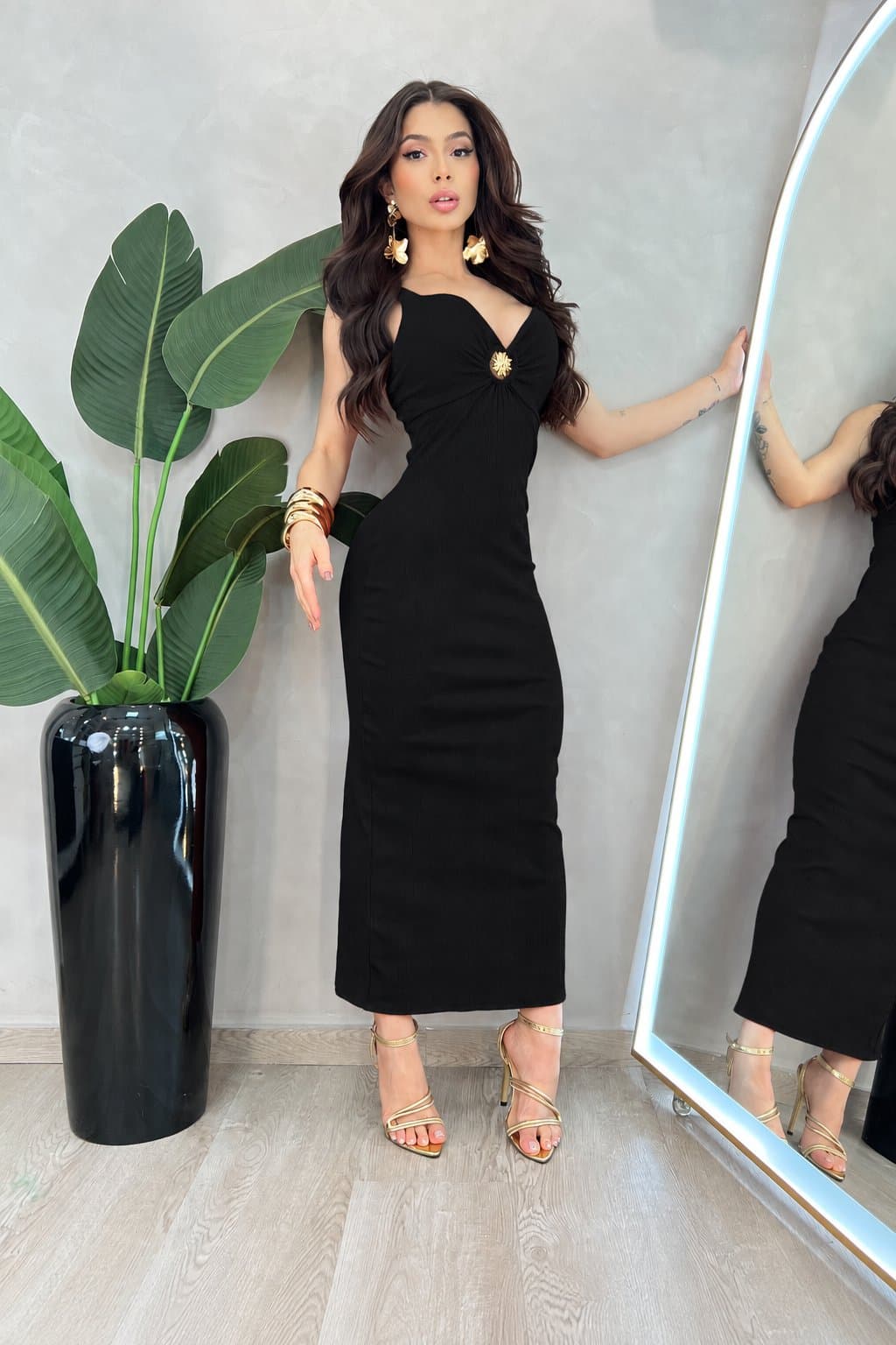 VESTIDO CRISTAL • CANELADO PREMIUM — Preto